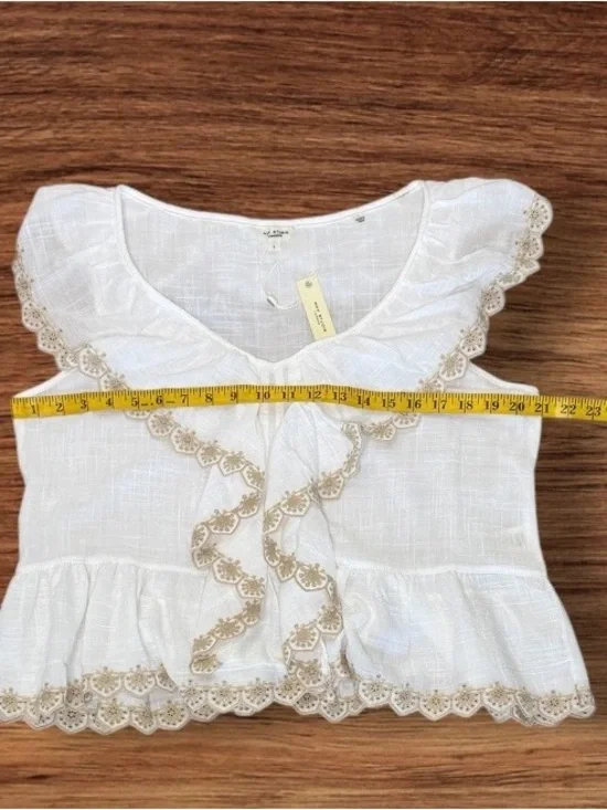 Max Studio Embroidered Ruffle Sleeve V- Neck Top Size L - Picture 9 of 12